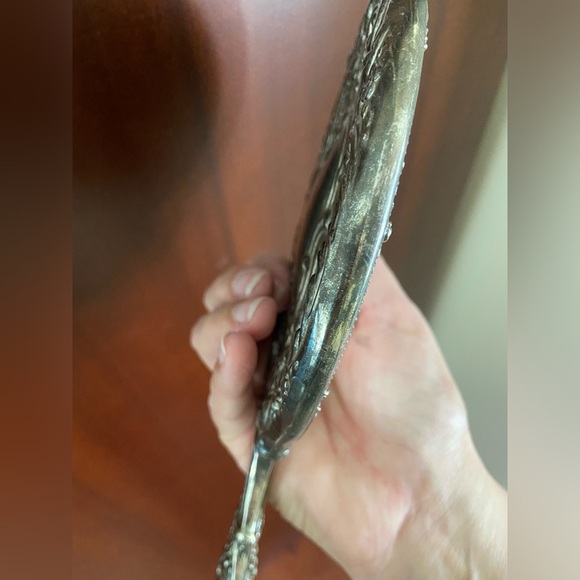 Vintage Art Deco Victorian Style Silver Plate Metal Hand Mirror Heavy 9 1/2" - Picture 7 of 10